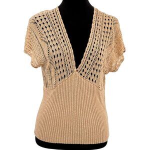 Vtg White House Black Market Crochet Top Womens M Deep V Neck Linen Y2K Coquette